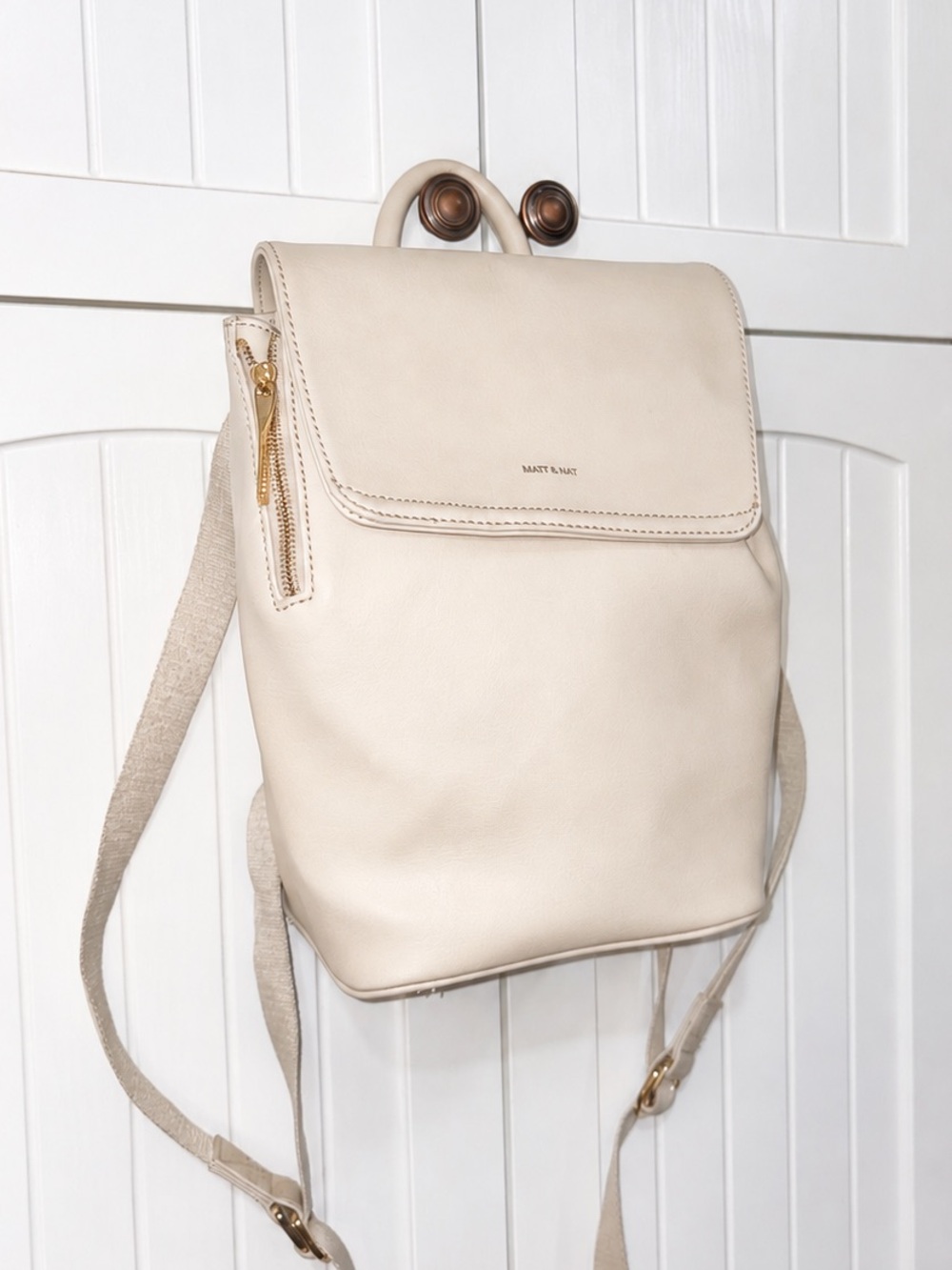 Matt & Nat Cream Vegan Leather Backpack with Gold Hardware